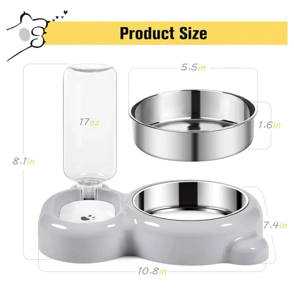 Grey Pet Bowl Set with Water Dispenser